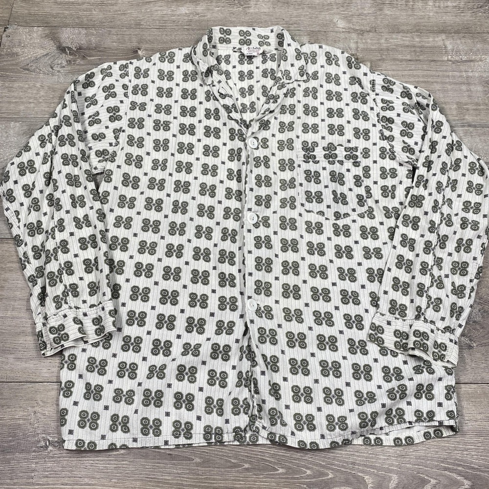 Vintage Archdale Pajama Shirt Mens‎ Medium Gray Geometric Cotton Sleepwear